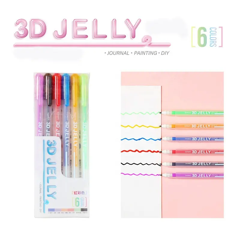 6 renk 3D DIY boyama jöle kalem seti pürüzsüz yazma süsler parlak jöle mürekkep kalem noel günü süslemeleri kartları ve etiketleri
