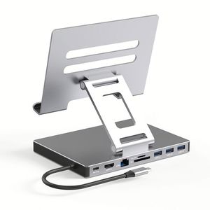 Aluminum Alloy <b>Type</b>-<b>C</b> Bracket Docking Station for Tablet Notebook USB 3.0 <b>Adapter</b> HDMI2.0 Gigabit Port USBHub Docking Stock - Product Image 1