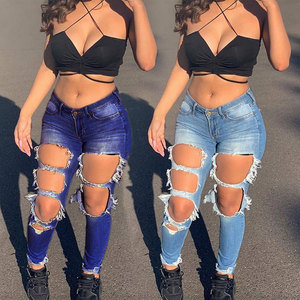 Pantalones <span class=keywords><strong>Vaqueros</strong></span> Ajustados <span class=keywords><strong>de</strong></span> Verano para <span class=keywords><strong>Mujer</strong></span>, con Roturas, Cintura Alta, Estilo Vintage, Casuales, para Venta al por Mayor, Tallas Grandes - Product Image 1