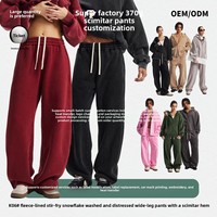 Celana Jogger Pria Bahan Kanvas Berlapis Fleece Motif Batik Distressed Scimitar Street Style Retro Model Kaki Lebar Musim Gugur/Dingin 2026