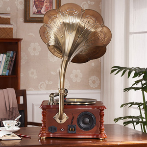 Beste Kwaliteit Houten Vintage Grammofoon Multifunctionele Platenspeler Grammofoon Voor Thuis Stereo-Speler Met Messing Grammofoon Hoorn - Product Image 4