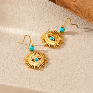 Vintage Style Turquoise <b>Beaded</b> Gold Plated Blue Eye Pendant Jewelry <b>Set</b> Stainless Steel Necklace Women's Fashion Jewelry - Product Image 3