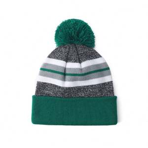 Vente directe d'usine, bonnet tricoté personnalisé, 100% acrylique, rayé, unisexe adulte, bonnet d'hiver avec votre propre logo brodé et nœud - Product Image 2