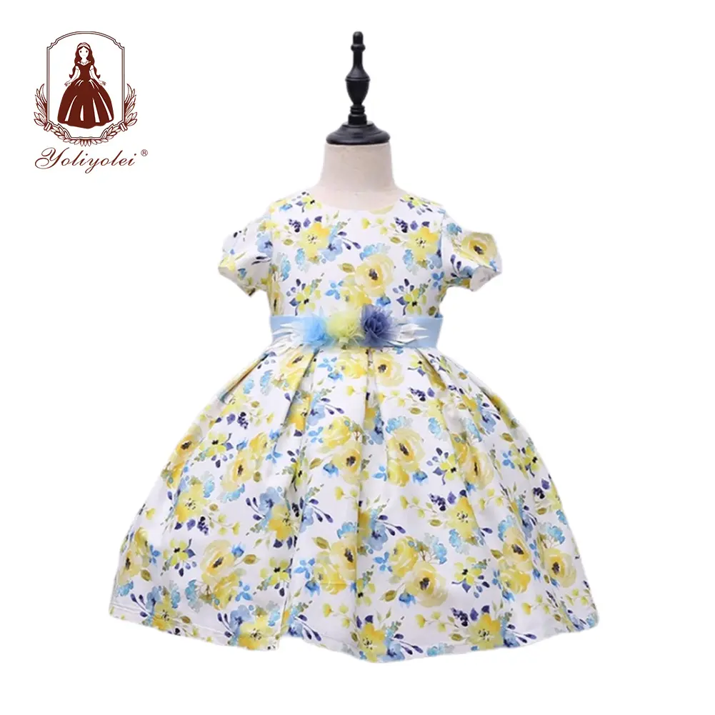 Latest Fashion Design Appliqued Sash Child Girl Party Gown Dress For 8 Year Old Girl