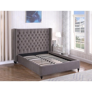 Buttons Tufted High Headboard Double King Size Bedroom Furniture Fabric Covered <strong>Vintage</strong> Design <strong>Bed</strong> <strong>Frame</strong> - Product Image 4