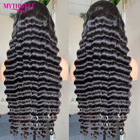 Perruques en cheveux humains vierges en vente chaude, vente en gros à bas prix, perruque sans colle, vague profonde, raie au milieu, perruque à dentelle frontale pour femmes noires