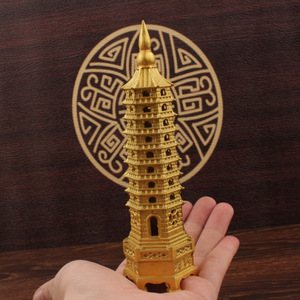 Wenchang Pagoda Brass <b>Ornament</b> 2Pcs Feng Shui Desk Decor For Office Study Room - Product Image 3