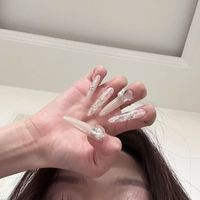 Faux Ongles en Acrylique Faits Main en Gros, 10 Pièces, Forme Cercueil, Motif Croisé, Longs, Réutilisables, Durables – Fournisseur