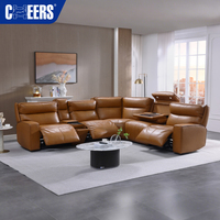 MANWAH CHEERS Luxus-Ecksofa aus Vollnarbenleder mit elektrischer Verstellung, L-Form, modular, mit zwei Motoren, Relaxsofa