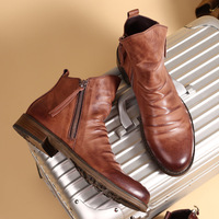 Bottes antidérapantes à double fermeture éclair pour hommes Bottes à pompon Bottes en cuir pour hommes