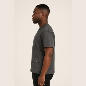 Cao Cấp Tùy Chỉnh Boxy Cắt Heavyweight Cotton Quá Khổ Tối Màu Xám Áo Thun Với Túi - Product Image 3