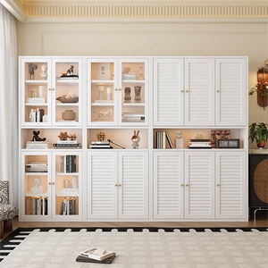 Libreria da terra <span class=keywords><strong>in</strong></span> <span class=keywords><strong>ferro</strong></span> <span class=keywords><strong>battuto</strong></span> <span class=keywords><strong>bianco</strong></span> con doppie ante a persiana, ripiani regolabili, resistente a polvere e umidità per l'organizzazione domestica - Product Image 5