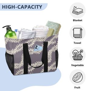 Cesta de Lavandería Grande de Lona con Diseño de Flores Hawaianas Puakenikeni, Bolsa de Compras Reutilizable con Asa Superior y Estampado Personalizado - Product Image 5