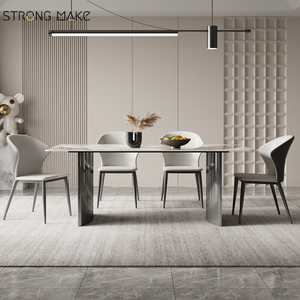 Escandinavo de lujo moderno <span class=keywords><strong>cocina</strong></span> comedor de metal inoxidable de <span class=keywords><strong>alta</strong></span> calidad <span class=keywords><strong>mesa</strong></span> de comedor rectangular de mármol mesas de comedor - Product Image 5