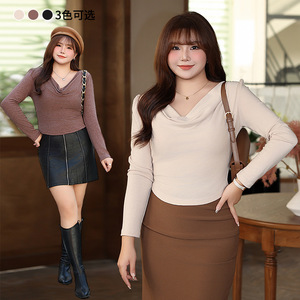 Blusa de manga larga con cuello drapeado estilo francés para mujer, talla grande, con lazo elástico, para otoño e invierno, uso diario - Product Image 3