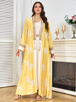 Nouveau Modeste D'été Modeste Brodé Robe À Paillettes Ensemble pour Moyen-Orient Musulman Femmes Longue Robe Abaya Robe Arabe Polyester Eid
