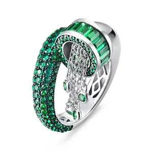 Good Quality Ring 925 Sterling Silver Charm Green CZ Pendant Sterling Silver Cubic Zirconia Ring