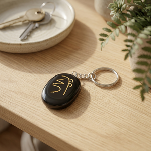 Porte-clés en agate noire Sei He Ki gravé avec des lettres Feng Shui Design sculpté-Livraison gratuite - Product Image 3
