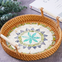 Plateau en rotin tressé bohème - Écologique, résistant à la chaleur, avec poignée, cadeau pour le Ramadan et Diwali, pour servir des fruits, des collations et du pain