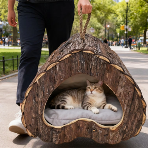 Портативная удобная лежанка для кошек, домик для кошек, комфортная кровать для пушистых друзей, плетеный домик для кошек из ротанга - Product Image 1