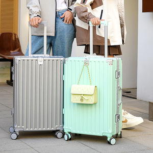 Valise trolley grande capacité en PC, roulettes universelles, bagage cabine, couleur unie, design rivets, pour voyage, printemps 2024 - Product Image 4