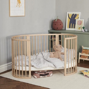Set di Mobili per Cameretta NZMAN Approvati FSC, <span class=keywords><strong>Culla</strong></span> Convertibile 3 in 1 per Neonati, Lettino Ovale in Legno con Ruote - Product Image 4