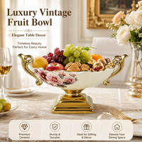 Bol à fruits vintage en céramique de luxe, support doré ondulé, plateau à collations floral, support de service pour fête, table à manger, écologique, éco-chic, pour la maison