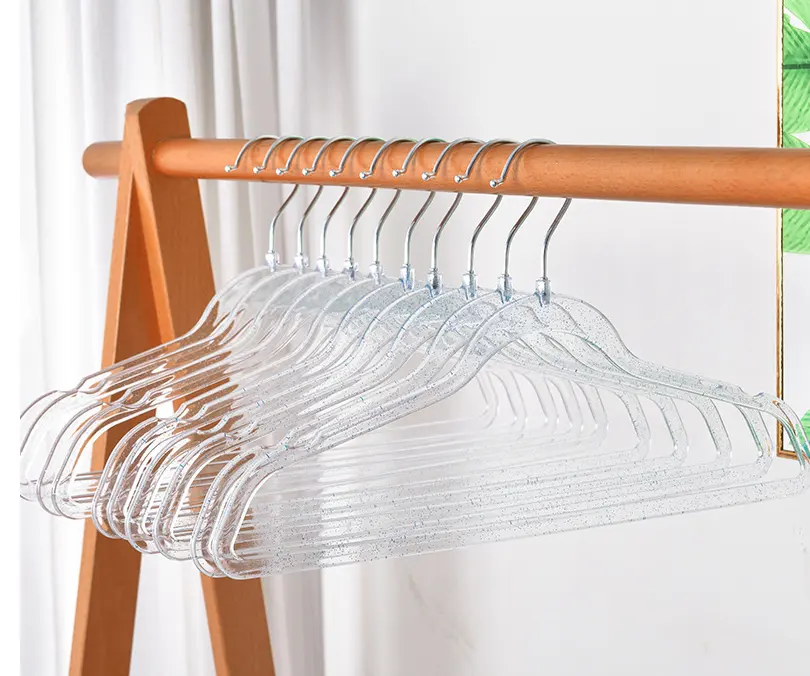 Durable adult flash plastic acrylic clothes laundry jacket trousers jacket rack wholesale thin non-slip hanger