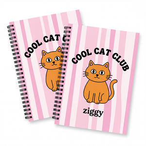 <span class=keywords><strong>Quaderno</strong></span>/Diario per Bambini Personalizzato con Nome, Copertina Rigida <span class=keywords><strong>a</strong></span> Spirale Doppia Wire-O <span class=keywords><strong>a</strong></span> <span class=keywords><strong>Righe</strong></span> Rosa, Stampa UV, Cool Cat Club - Product Image 1