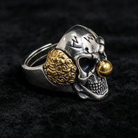 Bague ajustable en argent sterling 925 bicolore avec crâne Joker, style rétro sculpté, pour homme, punk, hip-hop, bijoux fins