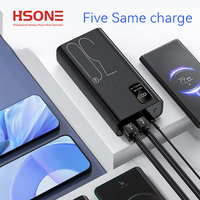 Batterie externe portable ultra-mince Li-Polymère 4 ports USB Type-C 30000mAh avec affichage numérique LED, charge rapide PD 22.5W 20W et charge sans fil Hisone