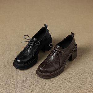 Cialisa 2025 – Nouveaux Mocassins Décontractés en Cuir Véritable Vintage pour <span class=keywords><strong>Femme</strong></span>, <span class=keywords><strong>Bout</strong></span> Rond, Talons Hauts Épais à Lacets Croisés, Chaussures à Talons Compensés Élégantes - Product Image 4