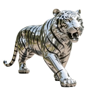 Sculpture d'animaux de la jungle en acier inoxydable sur mesure, lion, éléphant, gorille, tigre, statue d'art - Product Image 1