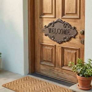 Letrero de Bienvenida Tradicional de Hierro Fundido, Placa Decorativa para Puerta, Decoración de Pared de Entrada Estilo Vintage, Letrero Antiguo Personalizable - Product Image 1
