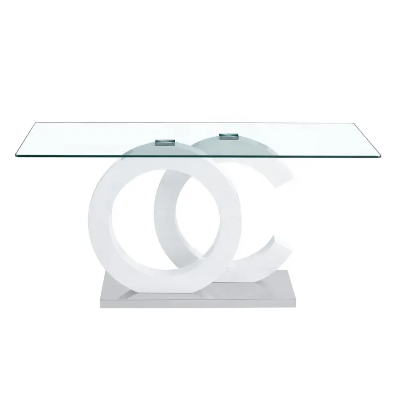 Large modern minimalist rectangular glass dining table, suitable for 6-8 people, equipped with 0.39 "tempered glass tabletop