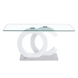 Grande tavolo da pranzo rettangolare in vetro minimalista moderno, adatto per 6-8 persone, dotato di piano in vetro temperato da 0.39"
