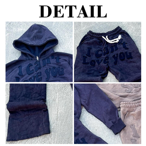 High Quality Unisex Straight Leg Sweatpants and Embroidery Double Zip up Hoodie <b>Set</b> Custom Distressed Acid Wash Men Tracksuit - Product Image 6