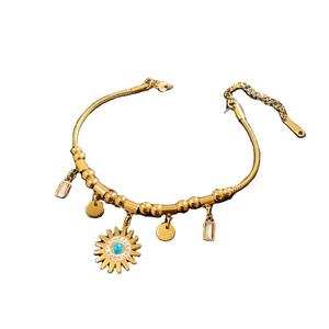 18K Gold Plated Natural Blue Turquoise Paved Fashion <b>Bracelet</b> Stainless Steel Chain <b>Bracelet</b> - Product Image 1
