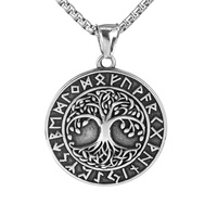 Collier pendentif homme nordique en acier inoxydable plaqué or arbre de vie viking avec runes perle de diamant religieux pour les fêtes