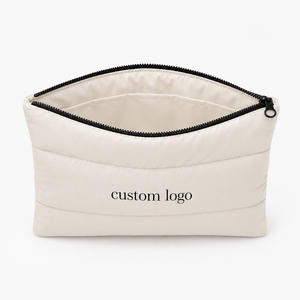 New Custom Large Capacity Printed Logo Cotton Nylon Soft Light Puffer Puffy Hight Quilted <b>Make</b> <b>Up</b> <b>Pouch</b> Makeup Cosmetic Bag - Product Image 4