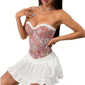 <span class=keywords><strong>Top</strong></span> corset imprimé rétro à fleurs jacquard, style streetwear, style <span class=keywords><strong>court</strong></span>, <span class=keywords><strong>bustier</strong></span> à armature en os de poisson, épaules dénudées, patchwork en dentelle, camisoles - Product Image 5