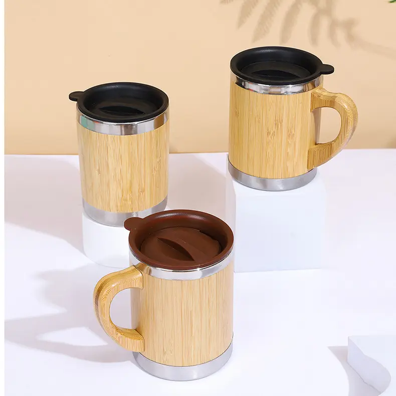 Natural return wood grain design stainless steel coffee office cup eco-friendly materials modern and traditional integration