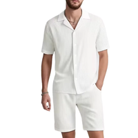 Ensemble de plage décontracté pour homme, été 2026, style européen et américain, tricoté, 100 % fibre de bambou, chemise à manches courtes rayée et short