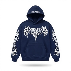 <b>Men's</b> <b>Navy</b> Blue Graphic Hoodie Oversized Pullover Sweatshirt Custom Streetwear Printed <b>Fleece</b> Hooded Sweatshirt OEM Clothing - Product Image 1