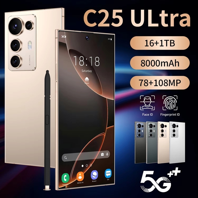 Big Battery C25 Smartphone ULTRA 7.3" HD Large Screen Version 108MP Camera 7500mAh CDMA/LTE Fast Charging