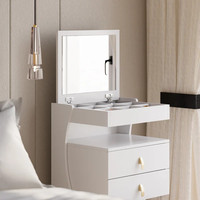 Chambre à coucher Fille Noir Et Blanc Panneau De Particules Pliable Maquillage Bureau Vanité Coiffeuse Ensemble Avec Lumières Et Miroir