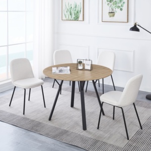 Bàn tròn và bộ ghế, bàn gỗ với chân kim loại màu đen, với ghế ăn nhung nhung, đồ nội thất phòng ăn tại nhà - Product Image 1