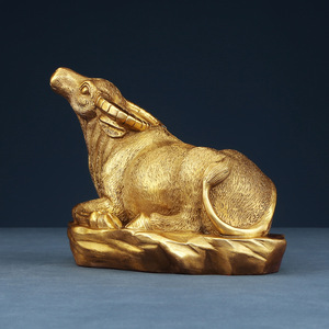 Copper Ox Figurine Yellow Single Piece Feng Shui <b>Desk</b> Decor Home Office Gift Chinese New Year - Product Image 2