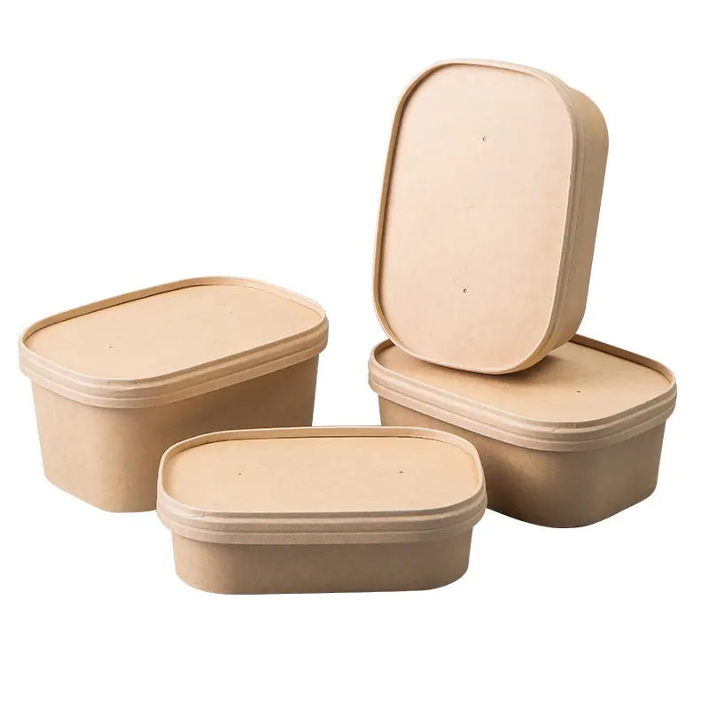 Cuencos de papel Kraft desechables, Mini envases de cocina cuadrados naturales, ensaladeras ecológicas seguras para alimentos con tapas, ocasiones de fiesta