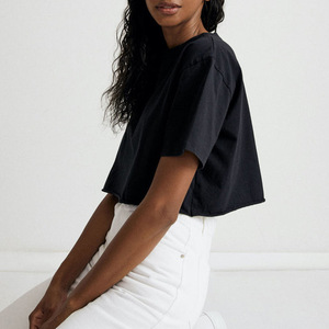 Custom Cotton Oversize Blank Plain White Lose Fitting Crop Top Shirt Athletic Spandex Y2K Baby pink Gym Cropped Tee Tshirt Women - Product Image 5